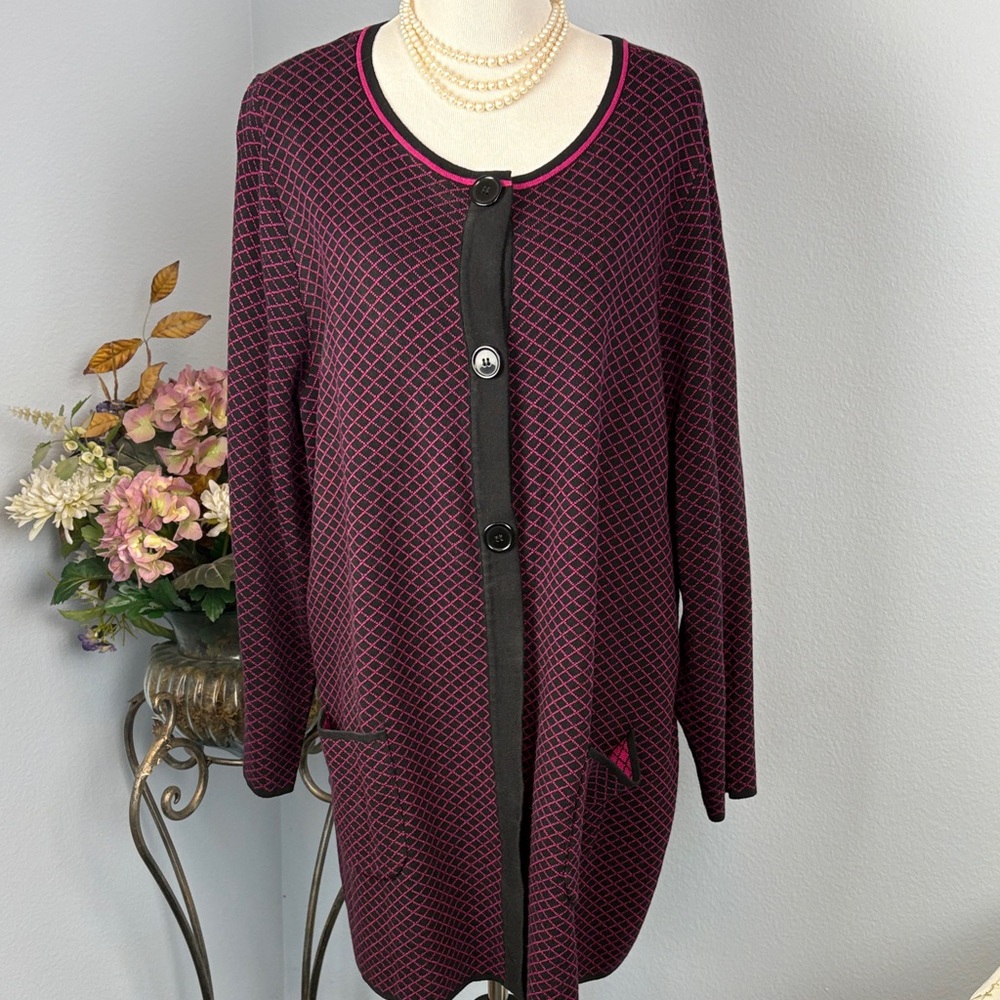 Susan Graver Black and Purple Cardigan.3X